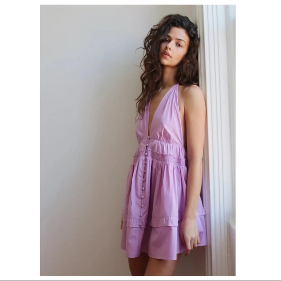 FREE PEOPLE BOHO FLOWY HALTER MINI DRESS A2C - Picture 14 of 16